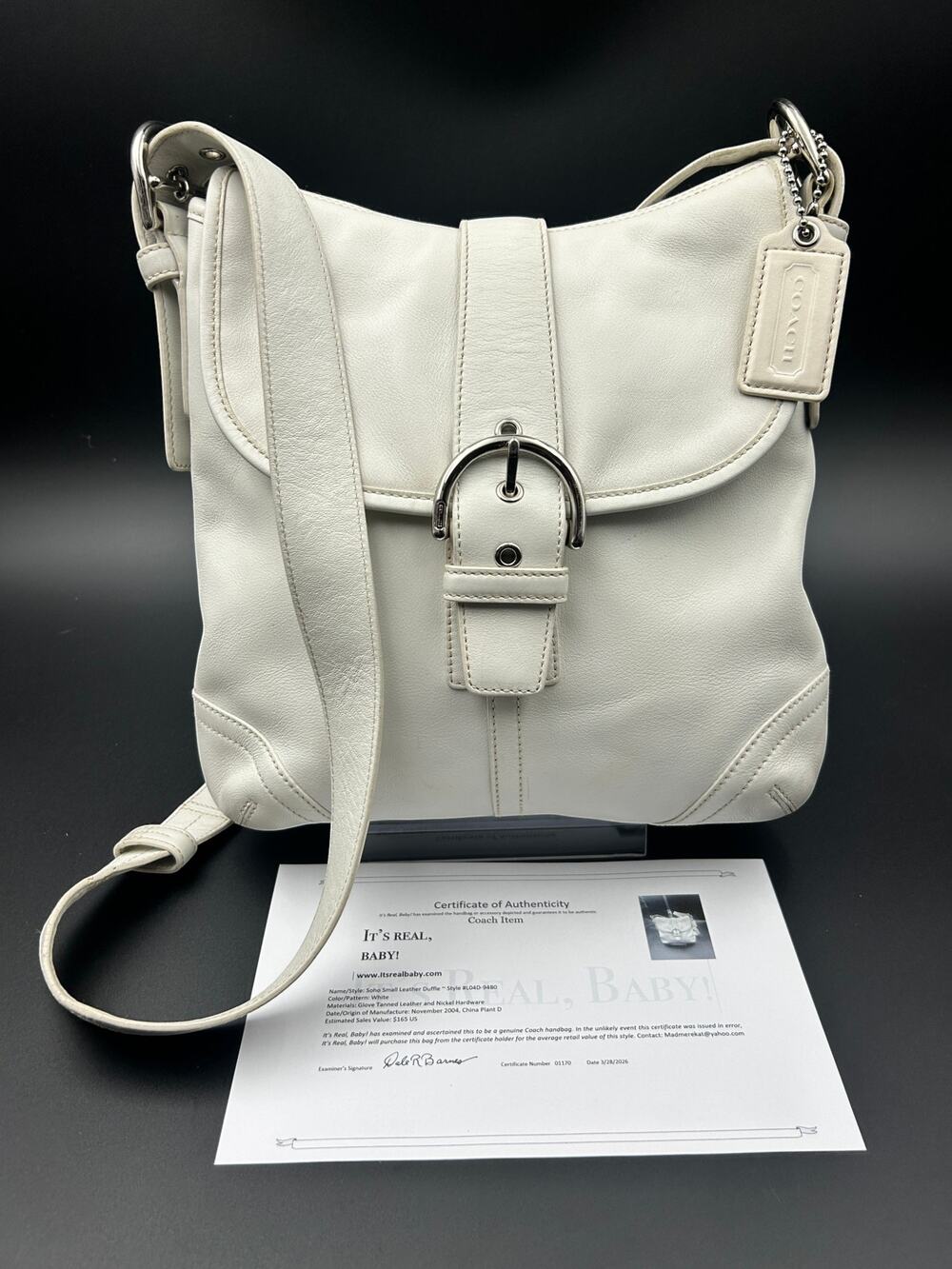 VTG Vintage Coach Soho Duffle Crossbody Ivory Leather Y2K Bag Purse with COA